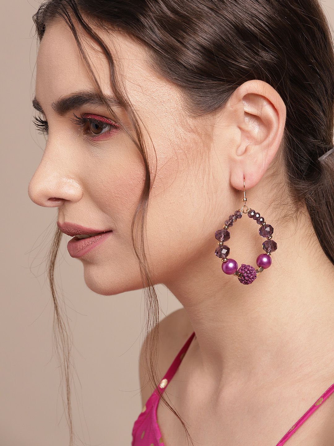 Sangria Gold-Toned & Purple Beaded Circular Drop Earrings Price in India