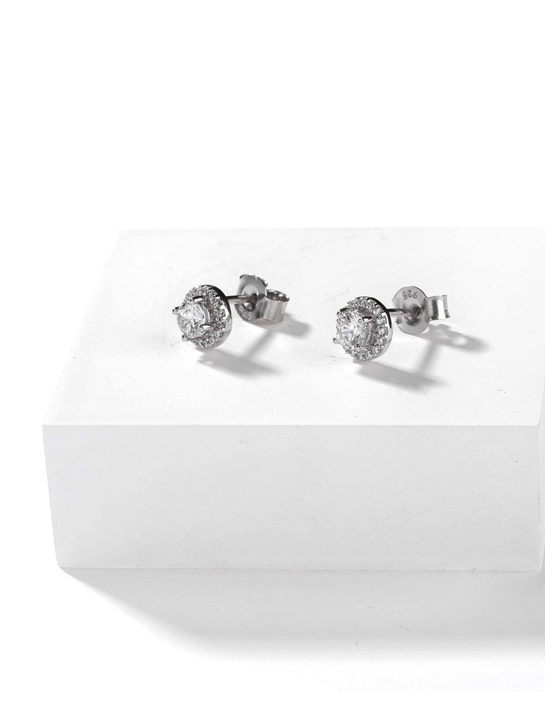 SHAYA 925 Silver Cubic Zirconia Contemporary Studs Earrings Price in India