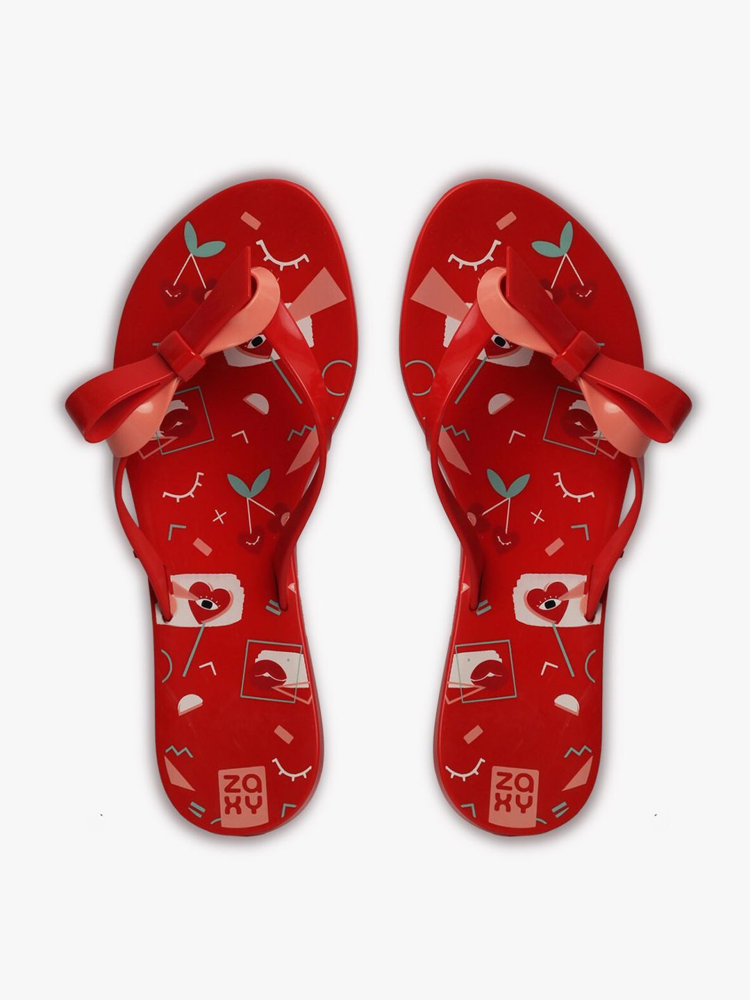 Zaxy Women Red & White Printed Thong Flip-Flops Price in India