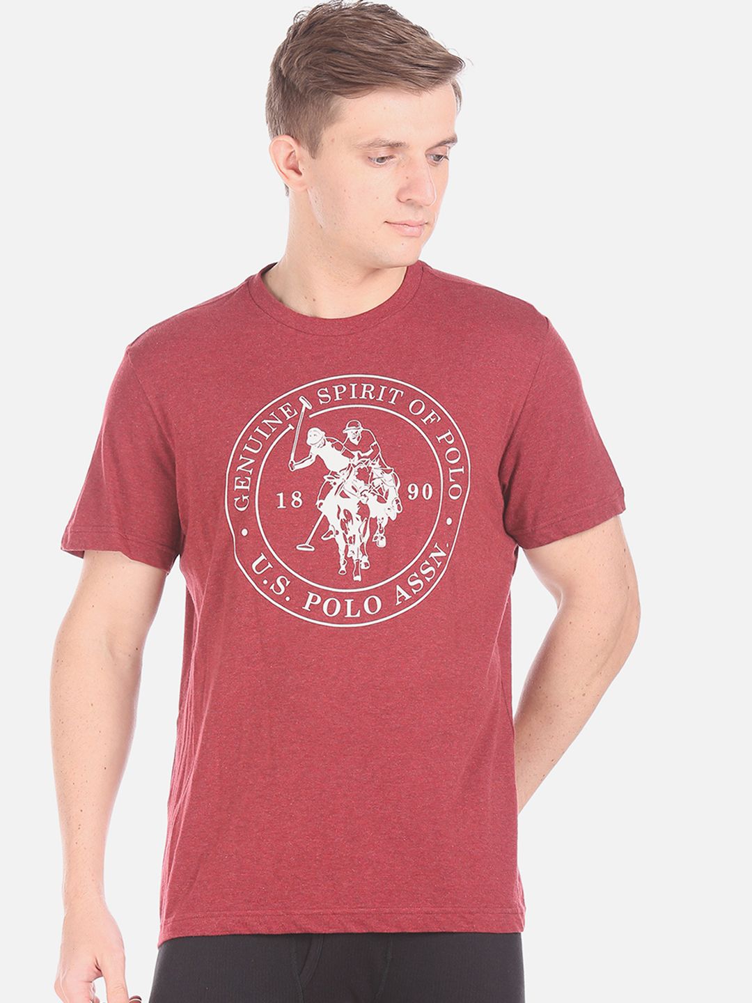 U.S. Polo Assn. Men Red Printed Pure Cotton Lounge T-shirt