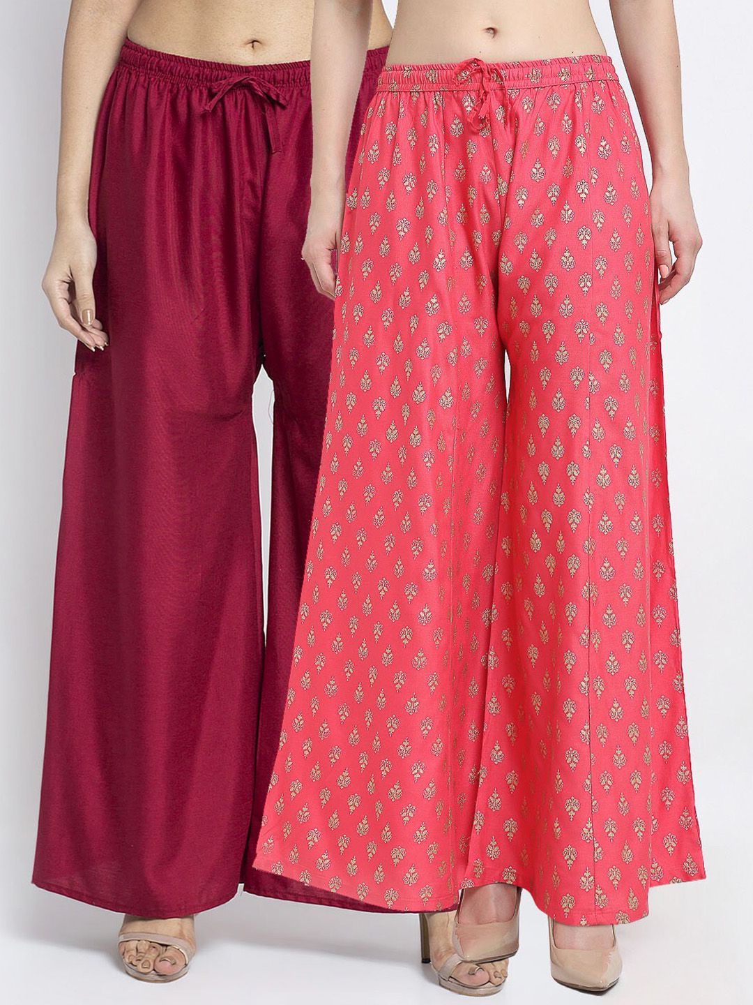 GRACIT Set of 2 Women Maroon & Pink  Ethnic Motifs Printed Flared Ethnic Palazzos Price in India