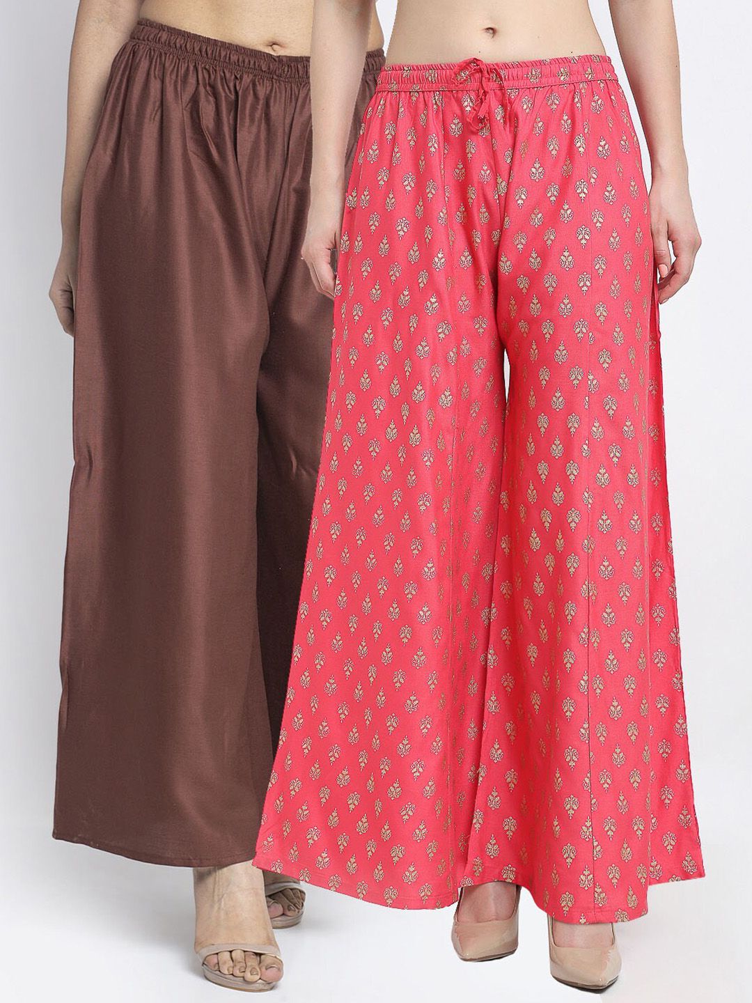 GRACIT Women Brown & Pink Printed Palazzos Price in India