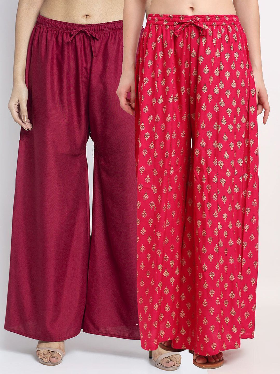 GRACIT  Set of 2 Women Maroon & Pink Ethnic Motifs Printed Flared Ethnic Palazzos Price in India