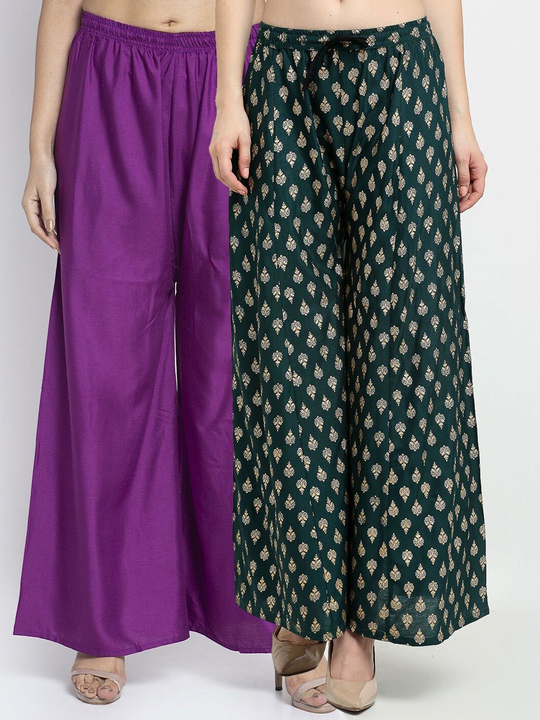 GRACIT Women Pack of 2 Purple & Green Ethnic Palazzos Price in India