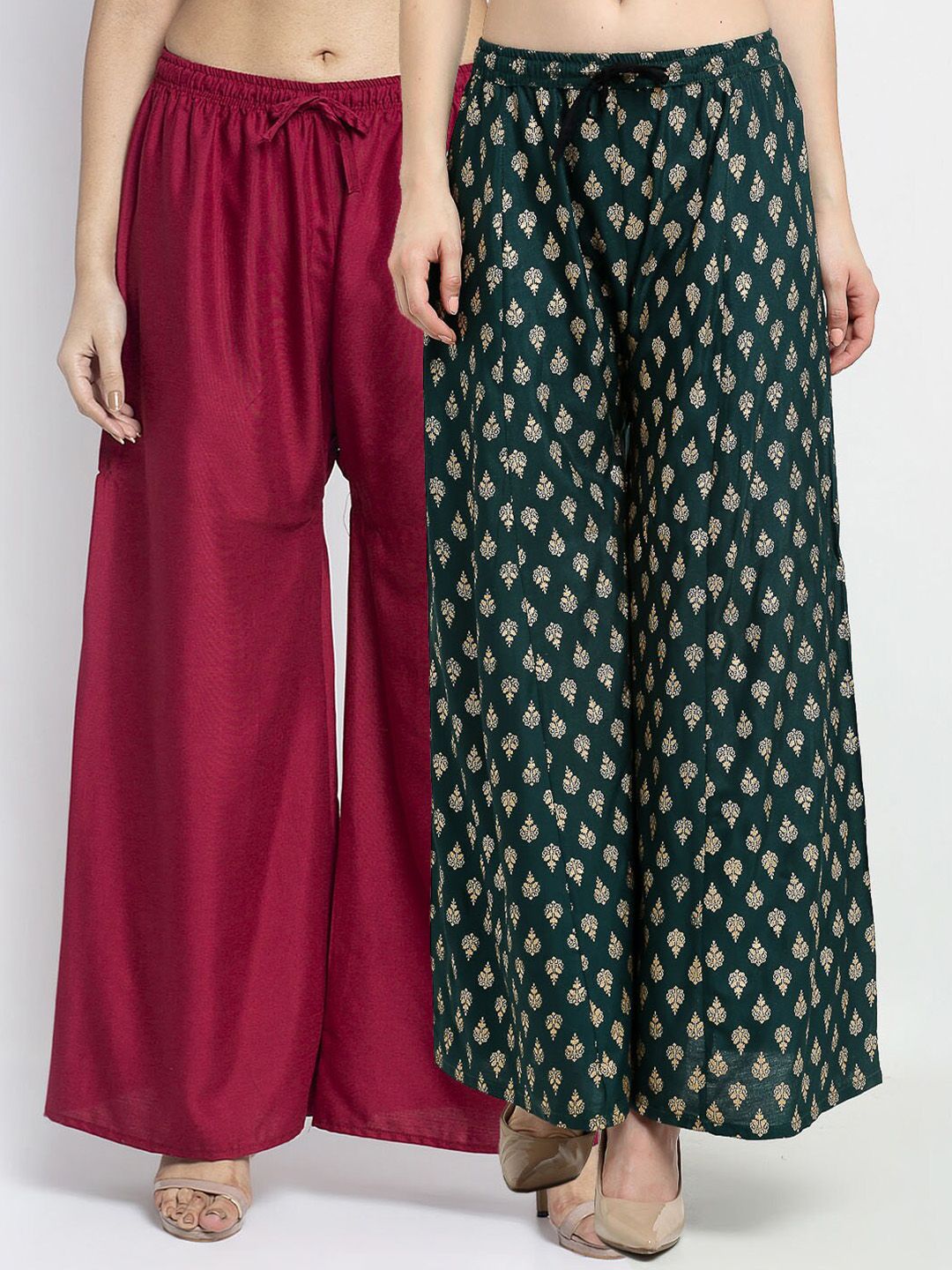 GRACIT Set Of 2 Women Maroon & Green Ethnic Motifs Printed Ethnic Palazzos Price in India