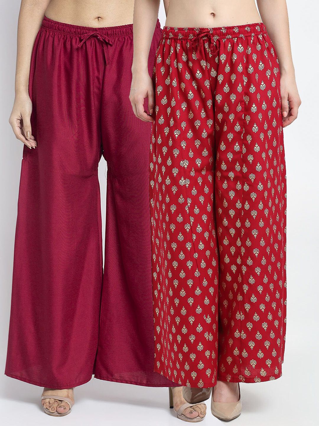 GRACIT Women Maroon & Red Pack of 2 Ethnic Motifs Printed Flared Knitted Ethnic Palazzos Price in India