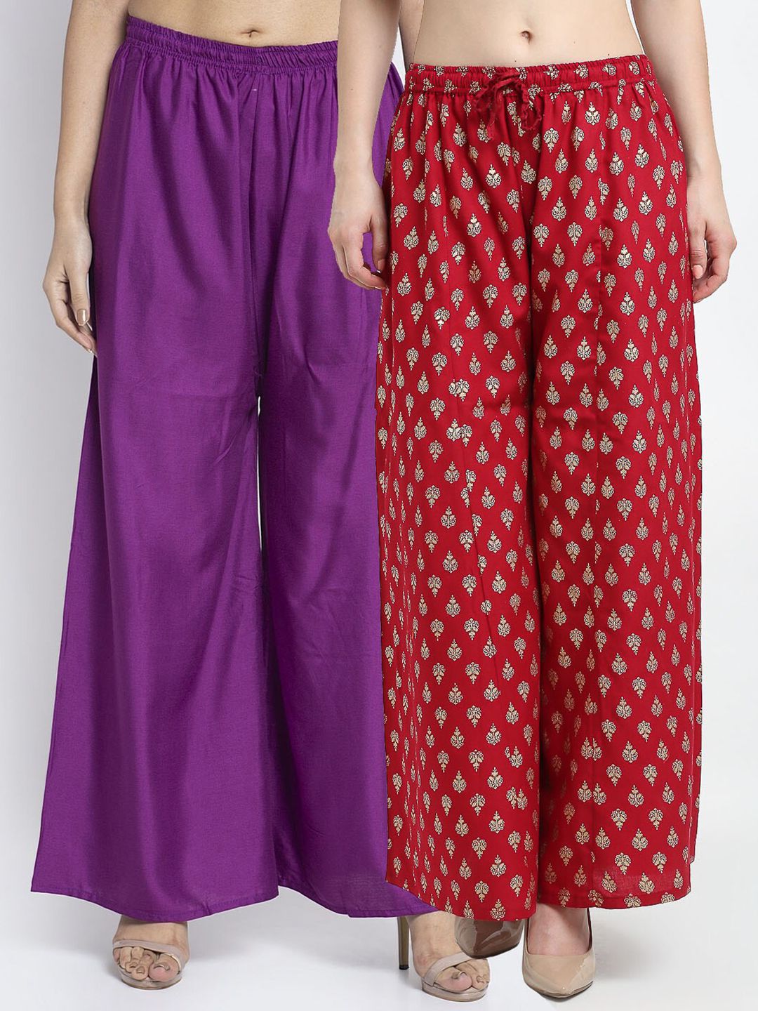 GRACIT Set Of 2 Women Purple & Maroon Ethnic Motifs Printed Flared Ethnic Palazzos Price in India