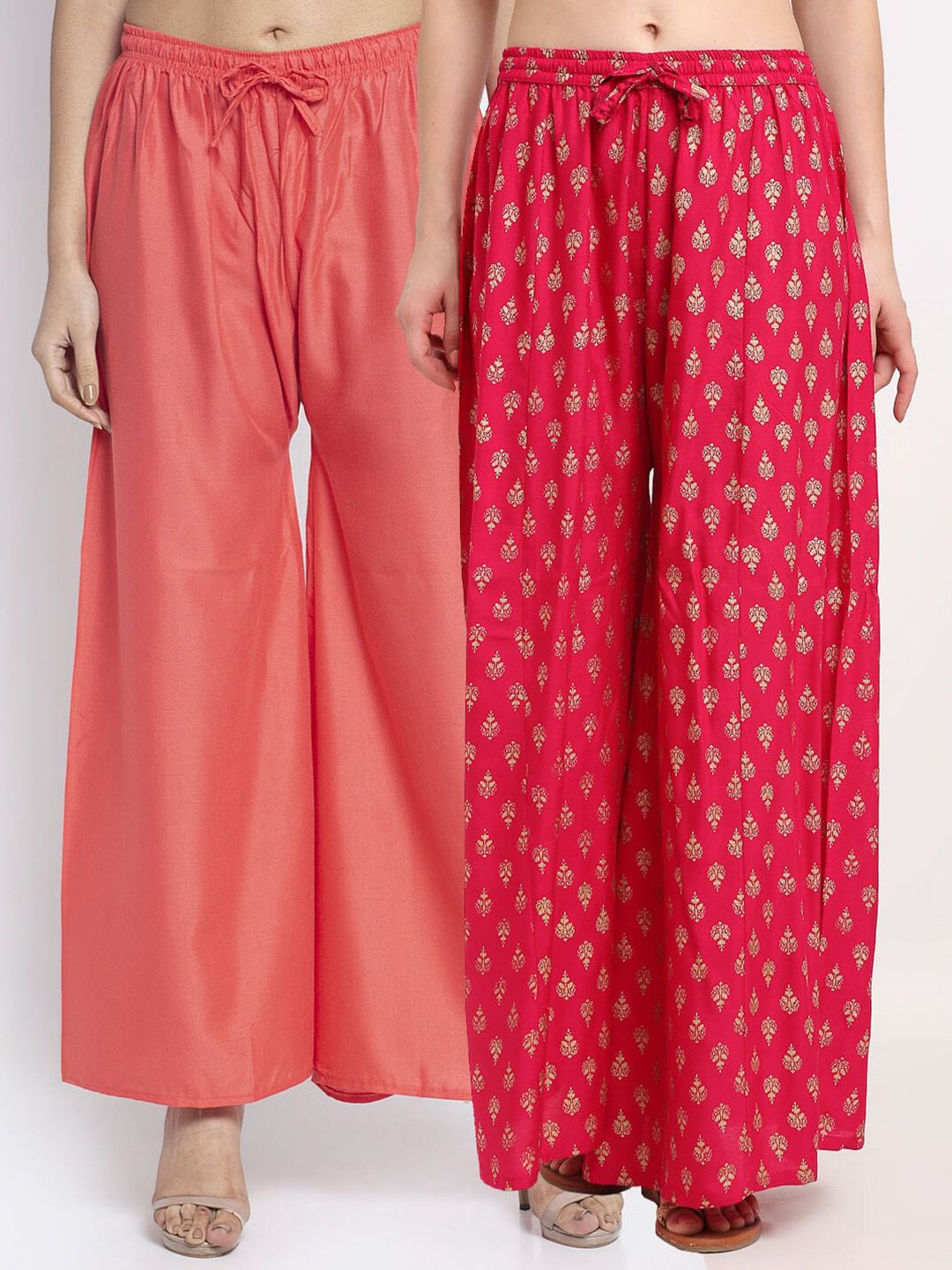 GRACIT Women Peach-Coloured & Pink 2 Flared Knitted Ethnic Palazzos Price in India