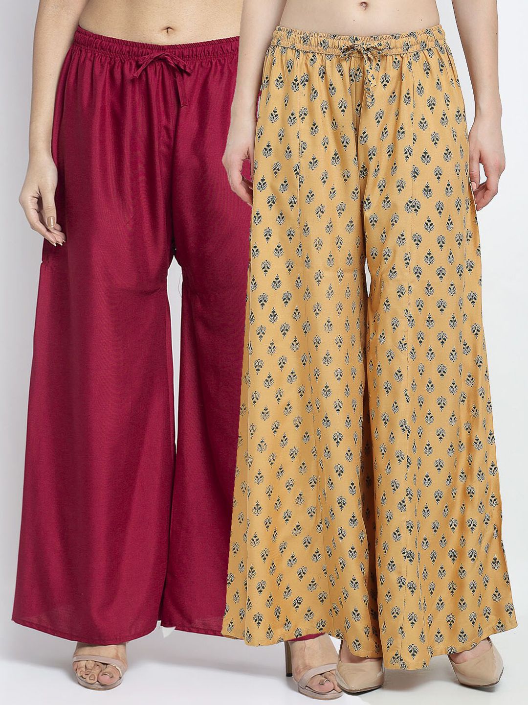 GRACIT Set Of 2 Women Maroon & Beige Ethnic Motifs Printed Flared Ethnic Palazzos Price in India