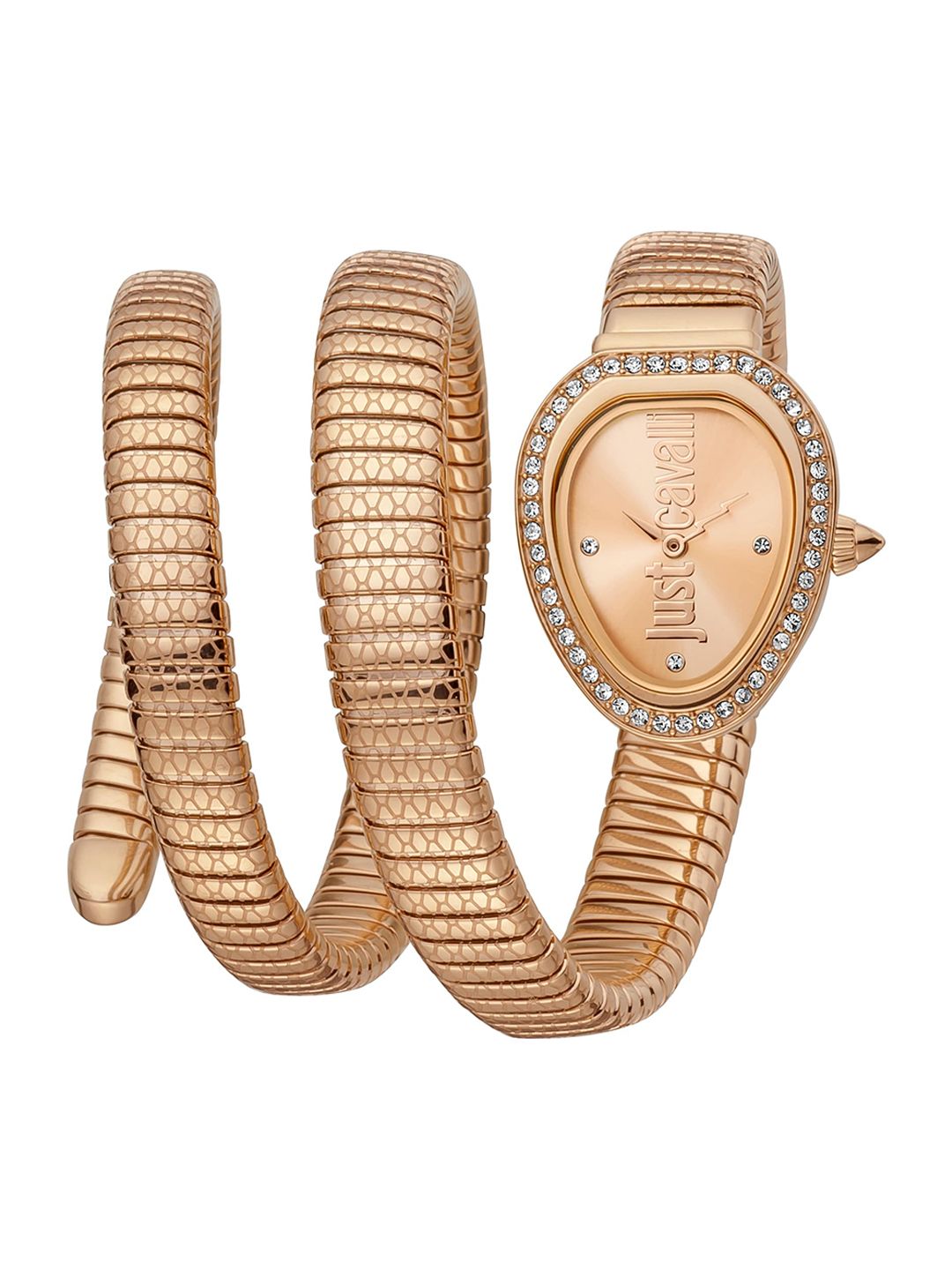 Just Cavalli Women Rose Gold-Toned Brass Embellished Dial & Rose Gold-Plated Stainless Steel Wrap Around Watch Price in India