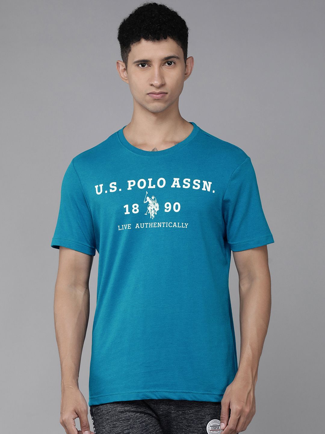 U.S. Polo Assn. Men Blue & White Printed Lounge T-shirt