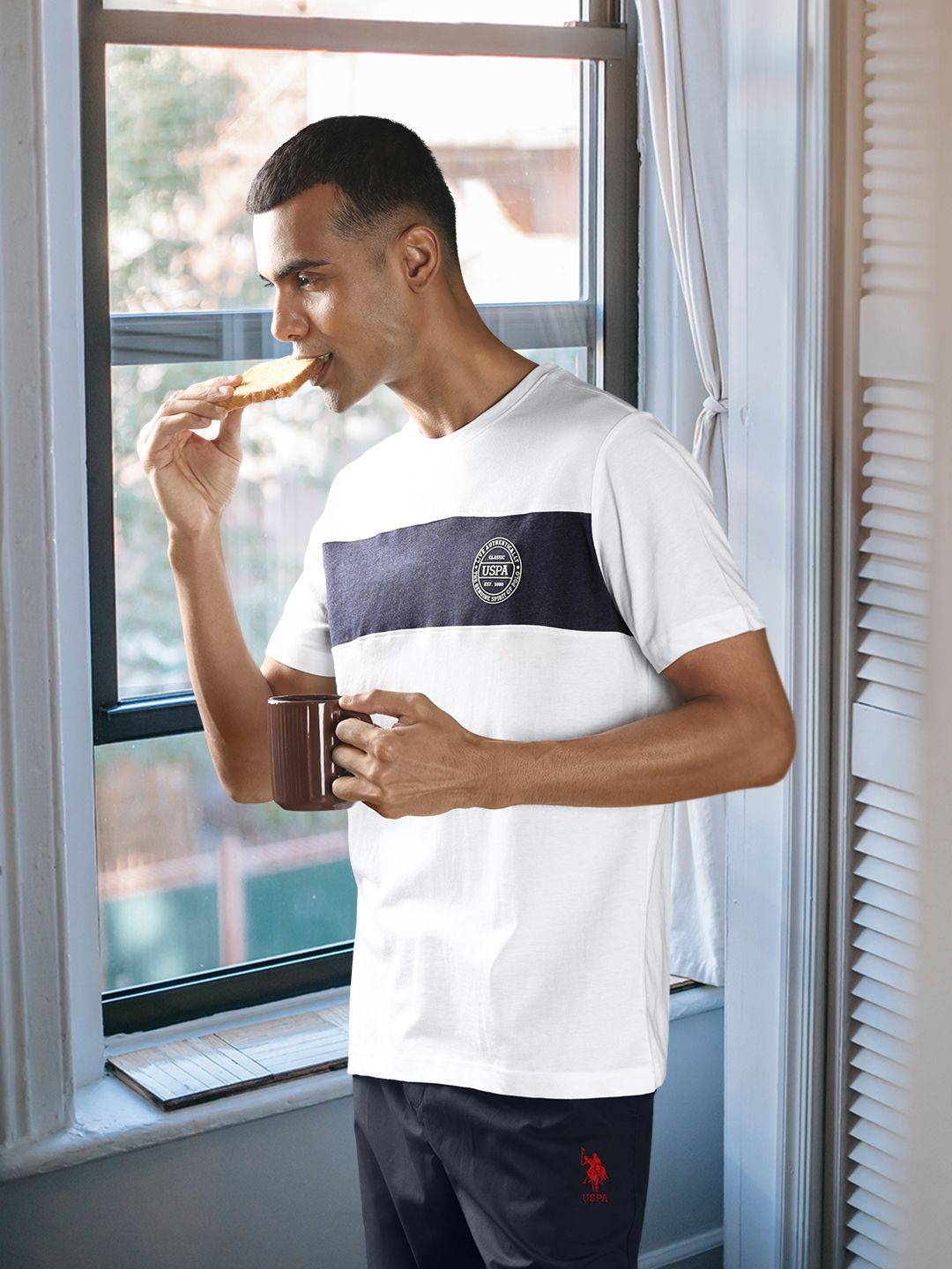 U.S. Polo Assn. Men White Colourblocked Lounge T-shirt