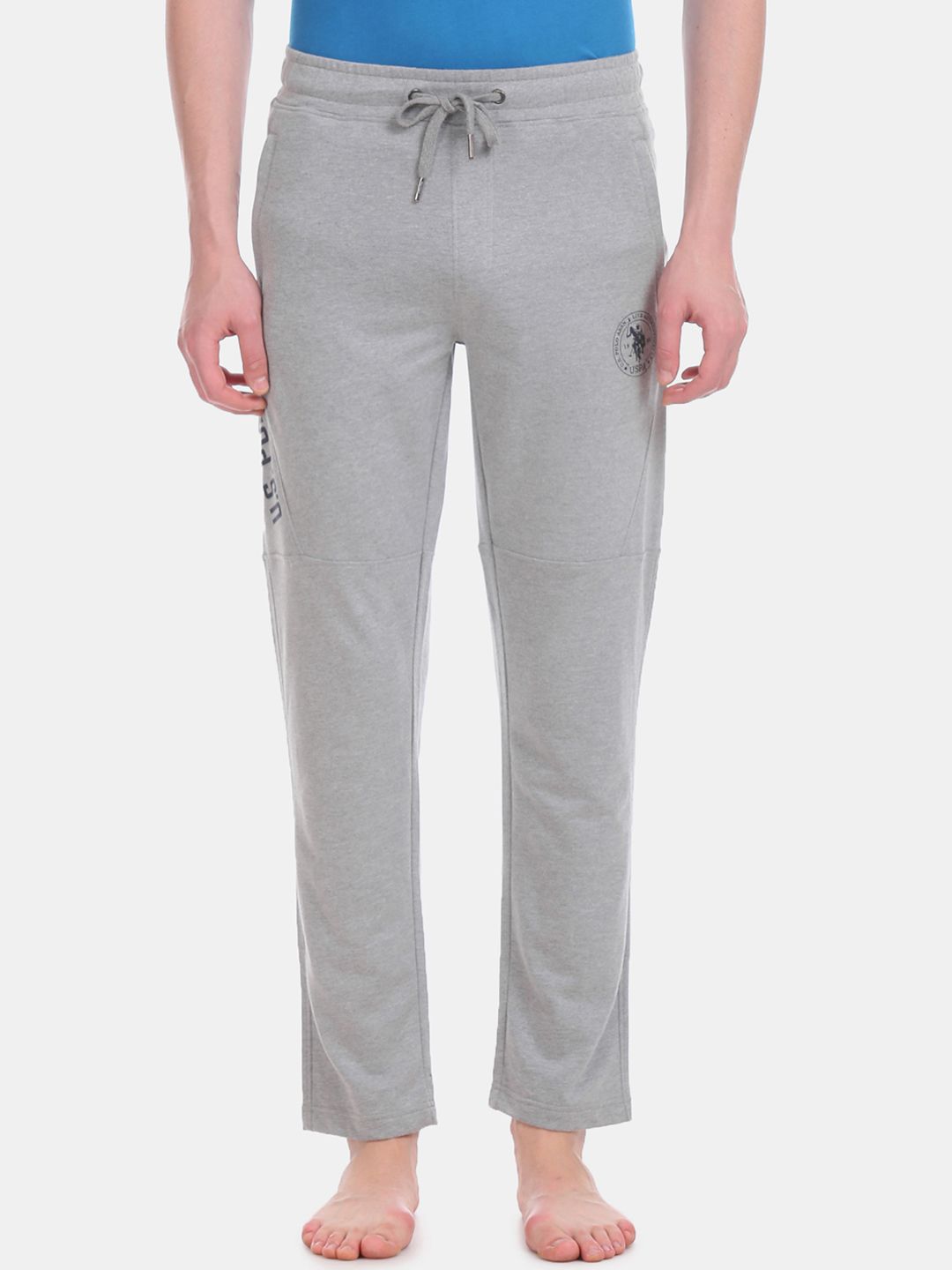 U.S. Polo Assn. Men Grey Melange Solid Lounge Pants