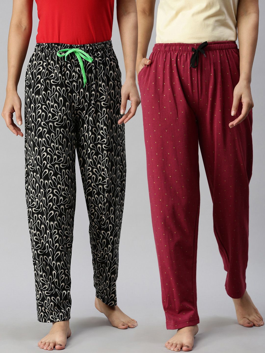 Kryptic Women Pack Of 2 Printed Pure Cotton Lounge Pants Price in India