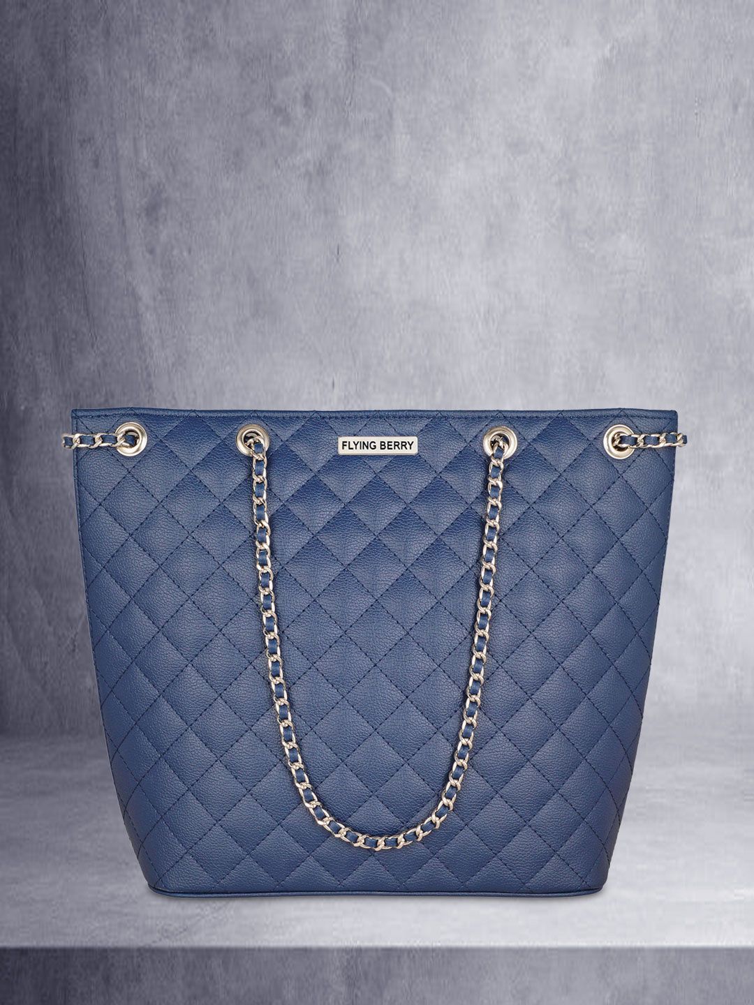 FLYING BERRY Blue Textured PU Shopper Shoulder Bag with Quilted Price in India