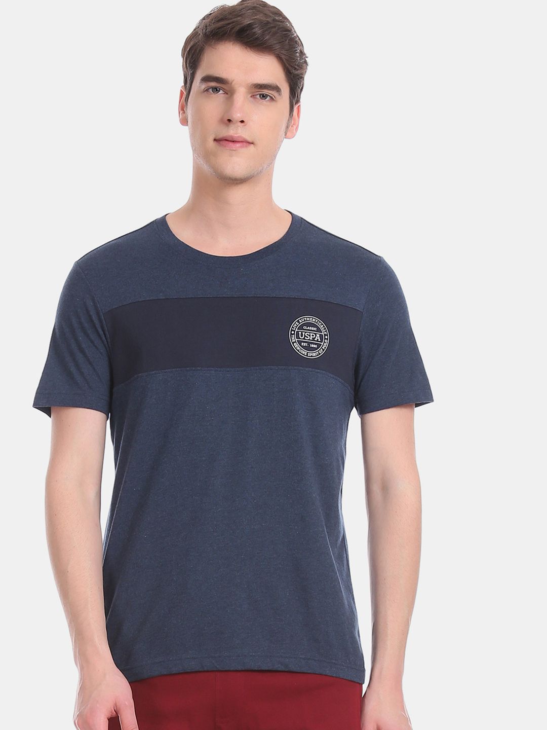 U.S. Polo Assn. Men Blue Colourblocked Lounge T-shirt
