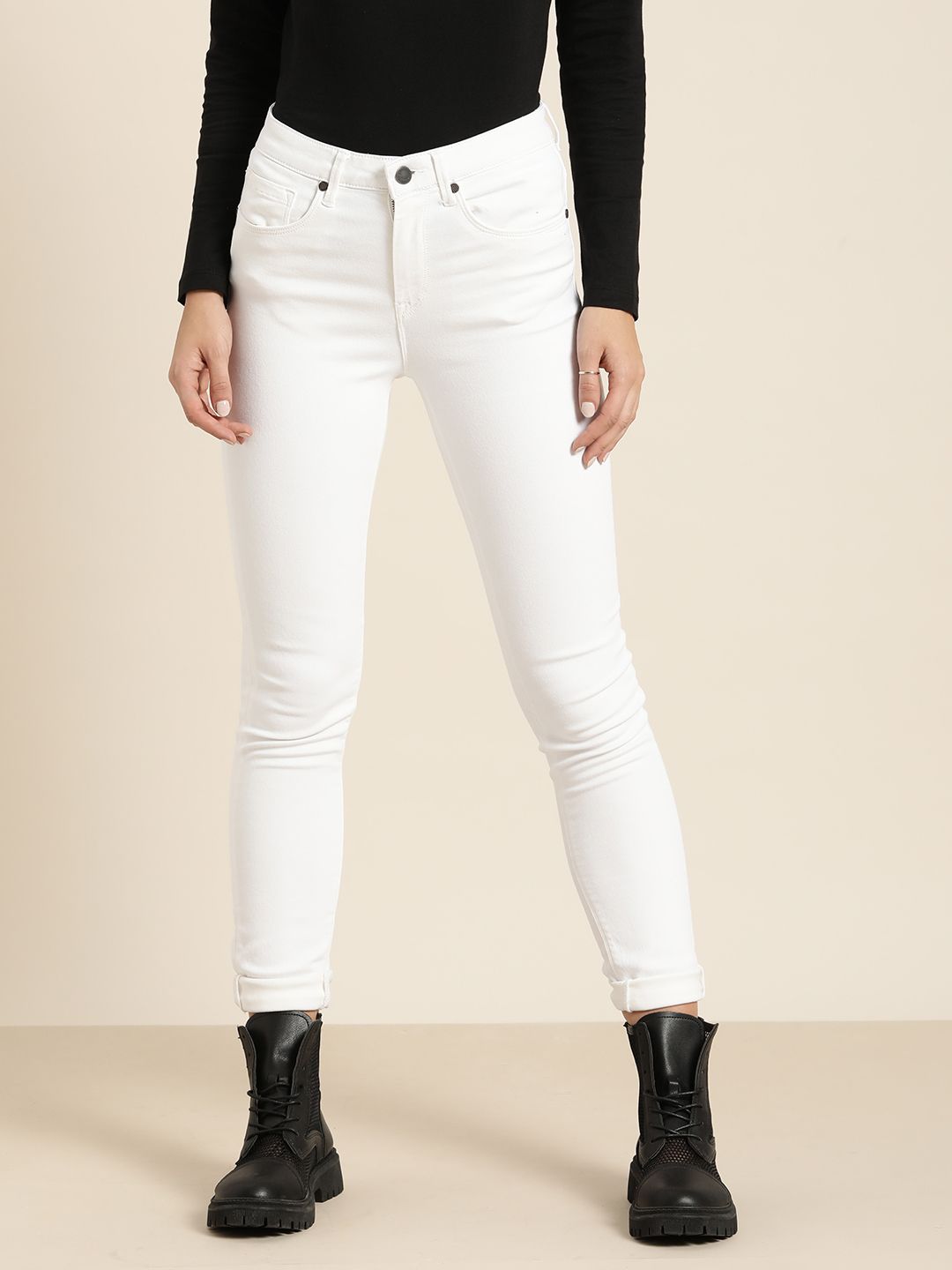Moda Rapido Women White Skinny Fit High-Rise Stretchable Jeans Price in India