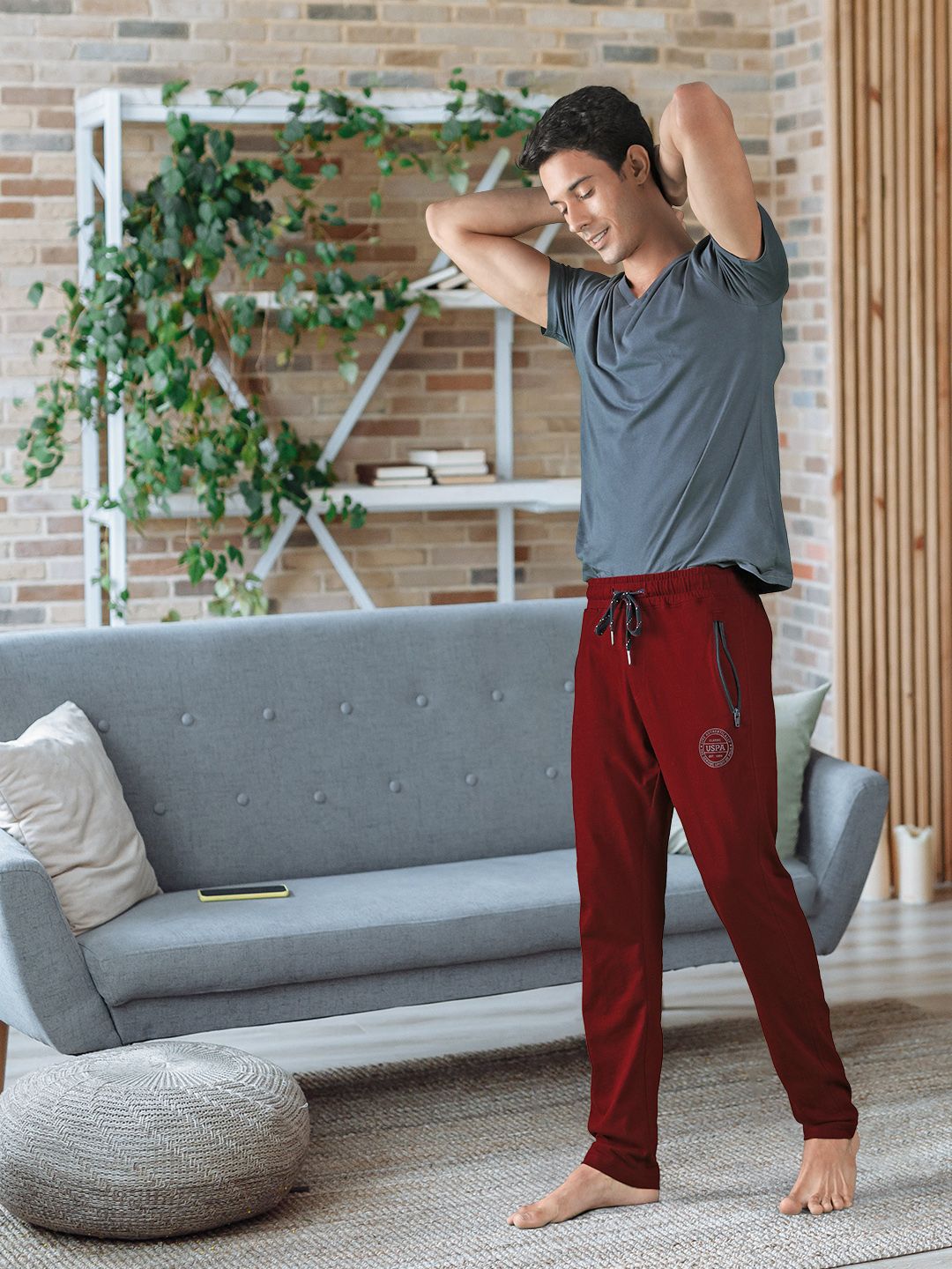 U.S. Polo Assn. Men Red Solid Lounge Pants