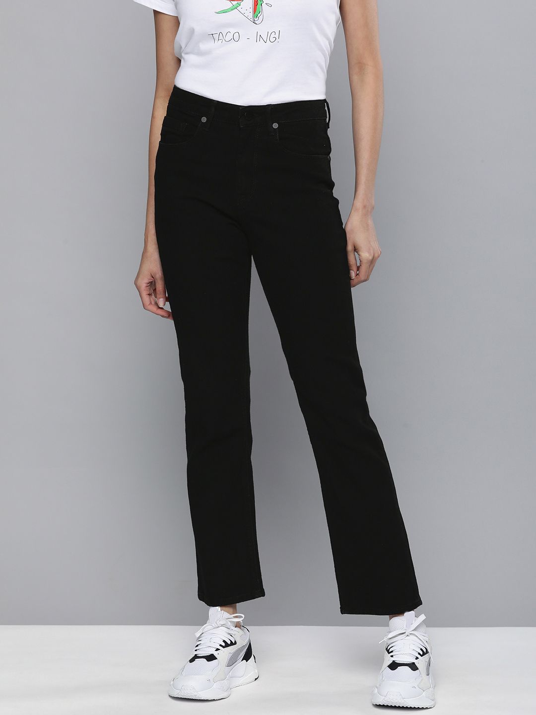 HERE&NOW Women Black Bootcut High-Rise Stretchable Jeans Price in India