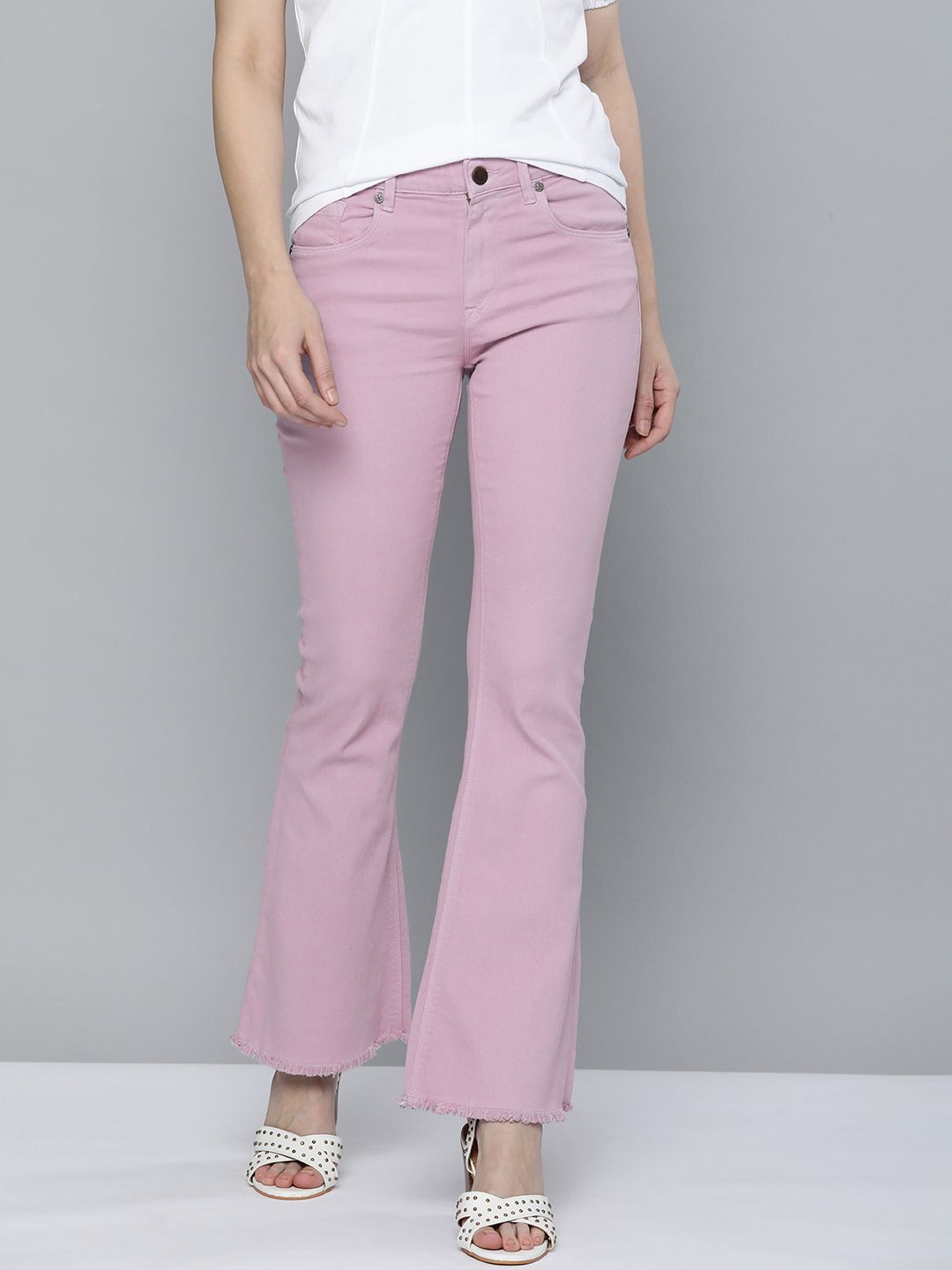 HERE&NOW Women Pink Flared Fit High-Rise Clean Look Jeans Price in India