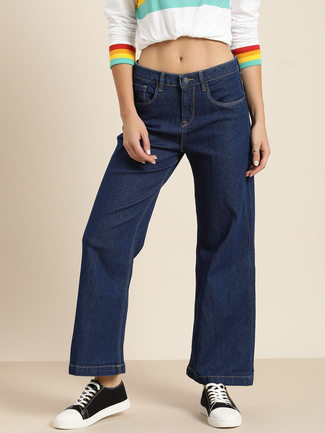 Moda Rapido Women Blue Wide Leg Stretchable Jeans Price in India