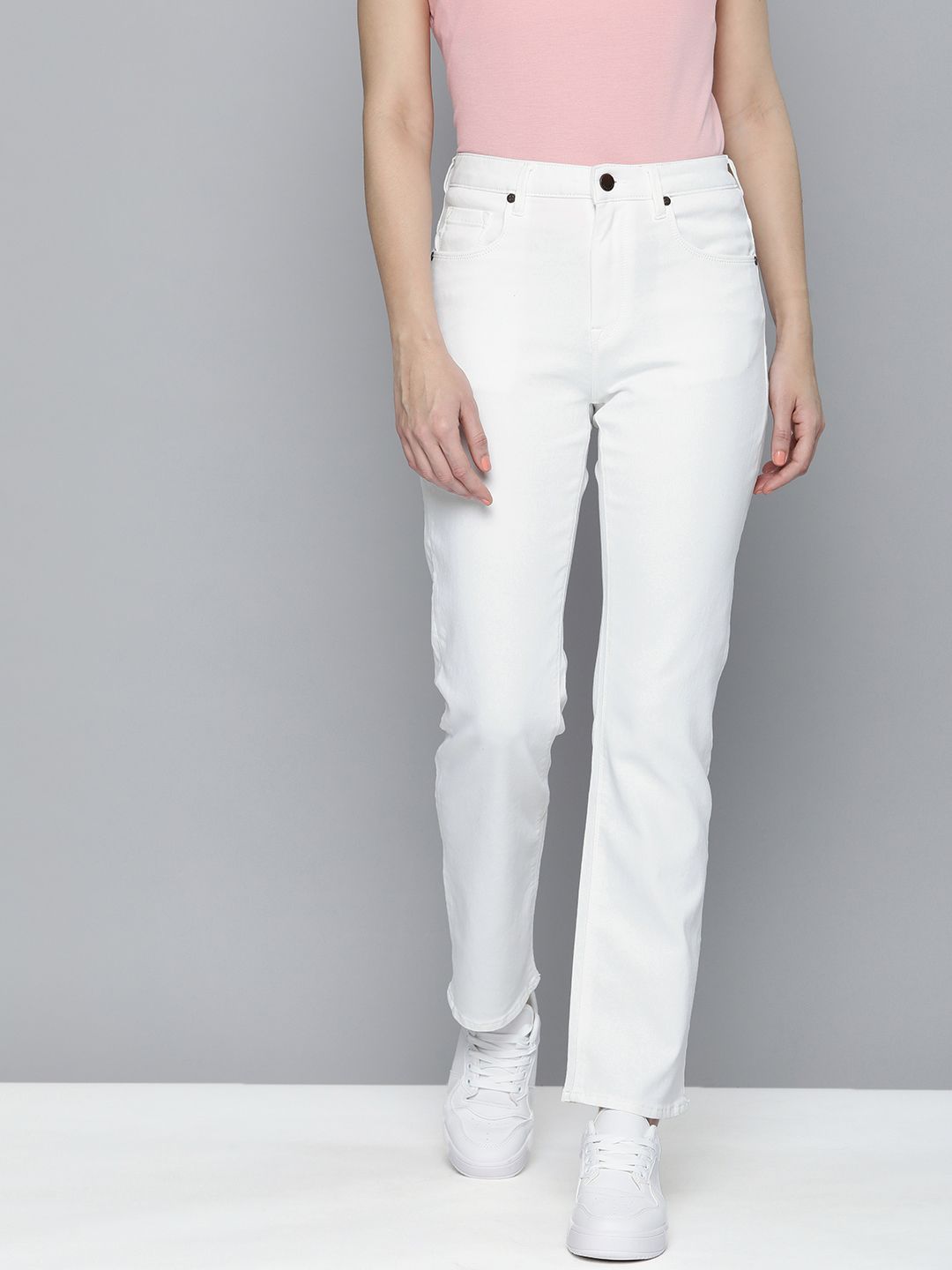 HERE&NOW Women White High-Rise Straight Fit Stretchable Jeans Price in India
