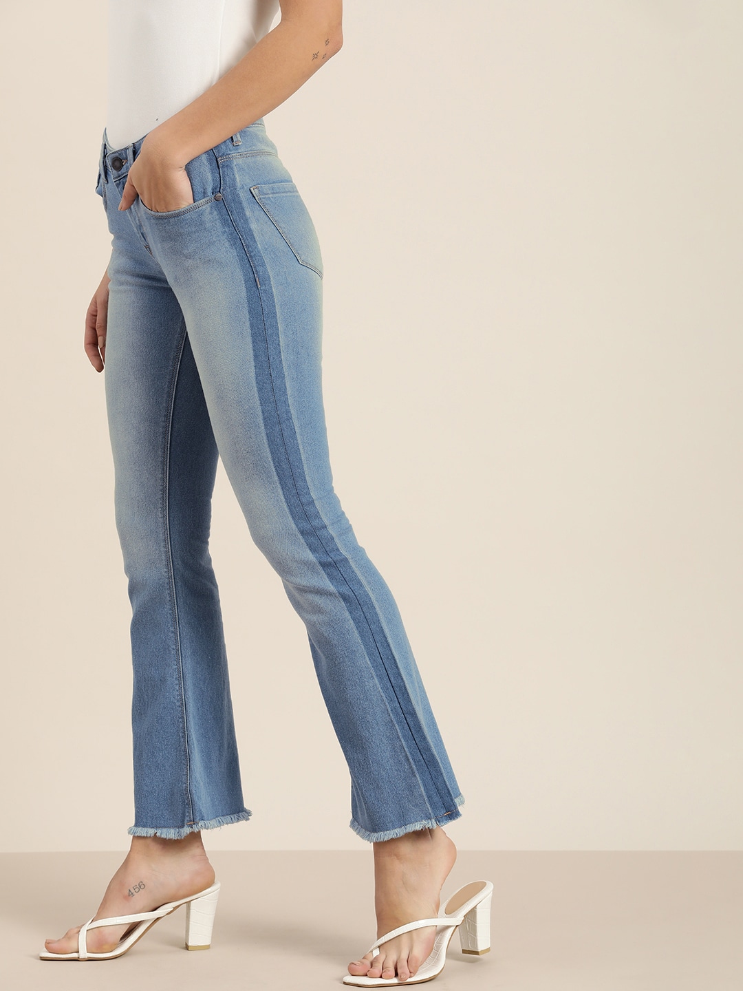 Moda Rapido Women Blue Bootcut Mid-Rise Heavy Fade Jeans With Side Stripes Price in India