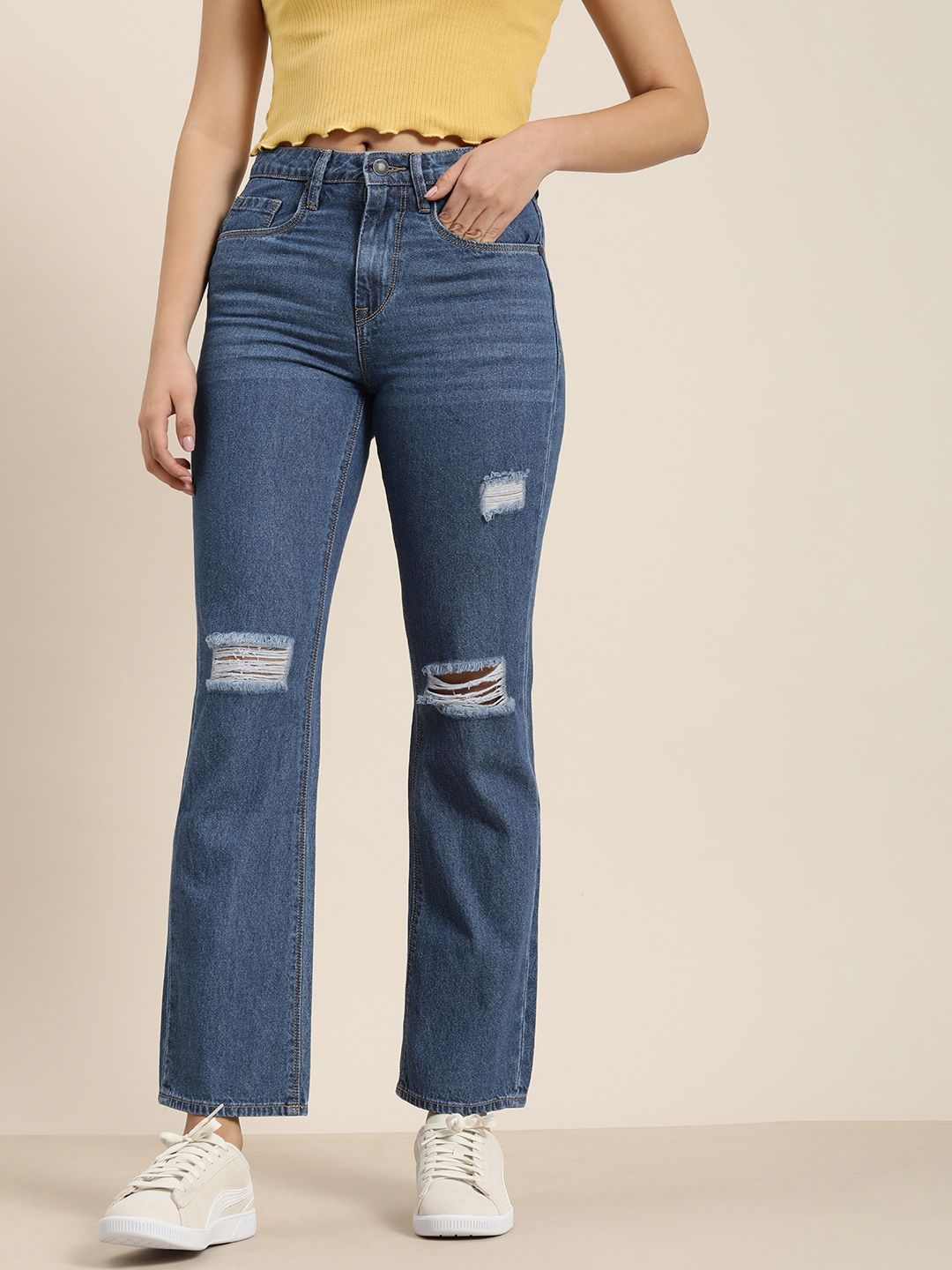 Moda Rapido Women Blue Regular Fit Mid-Rise Mildly Distressed Jeans Price in India