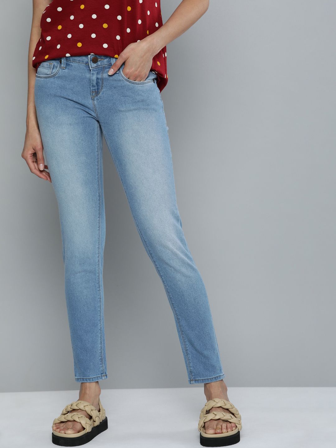 HERE&NOW Women Blue Skinny -2 Heavy Fade Stretchable Jeans Price in India