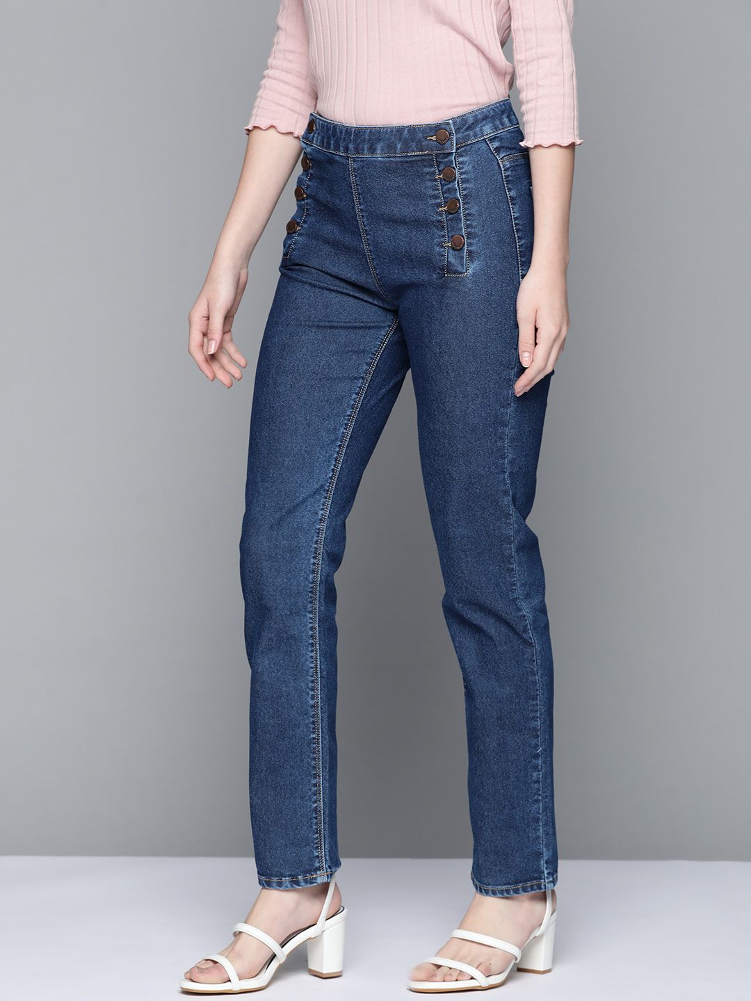 HERE&NOW Women Navy Blue Slim Fit High-Rise Stretchable Jeans Price in India