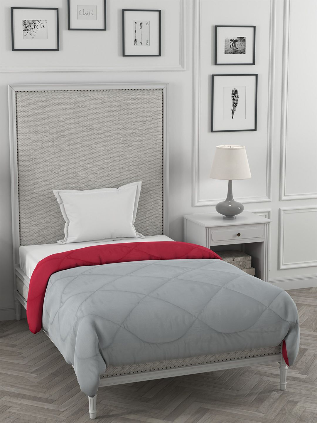 JAIPUR FABRIC Grey & Red Microfiber Heavy Winter 250 GSM Single Bed Comforter Price in India