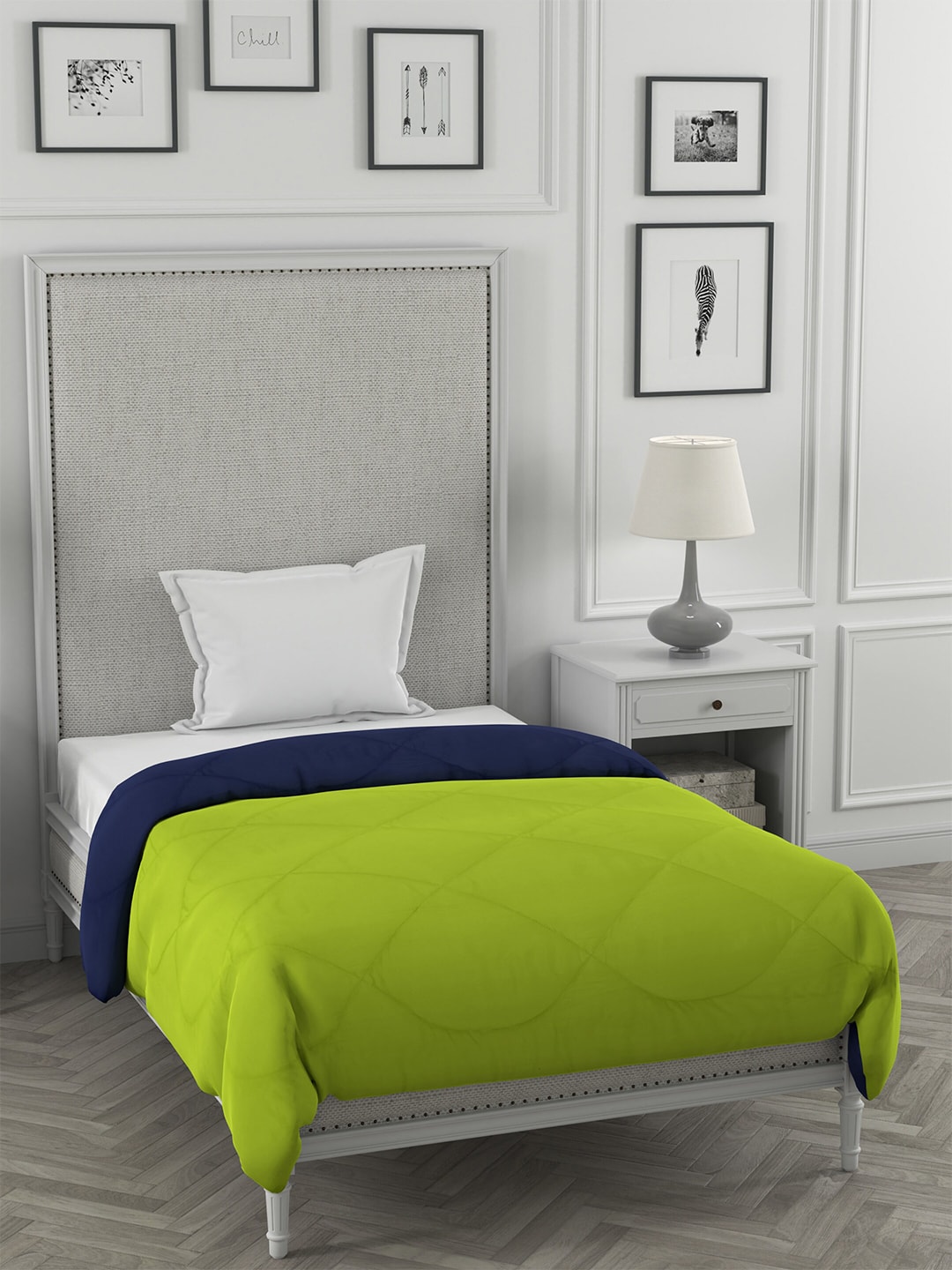 JAIPUR FABRIC Lime Green & Navy Blue Microfiber Heavy Winter 250 GSM Single Bed Comforter Price in India