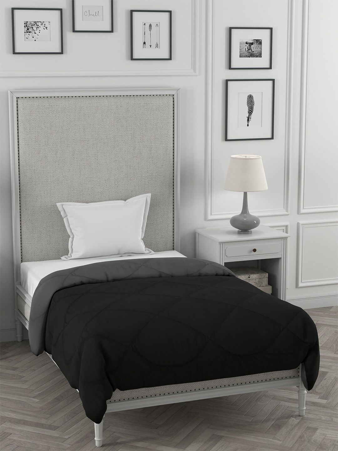 JAIPUR FABRIC Black & Grey Microfiber Heavy Winter 250 GSM Single Bed Comforter Price in India