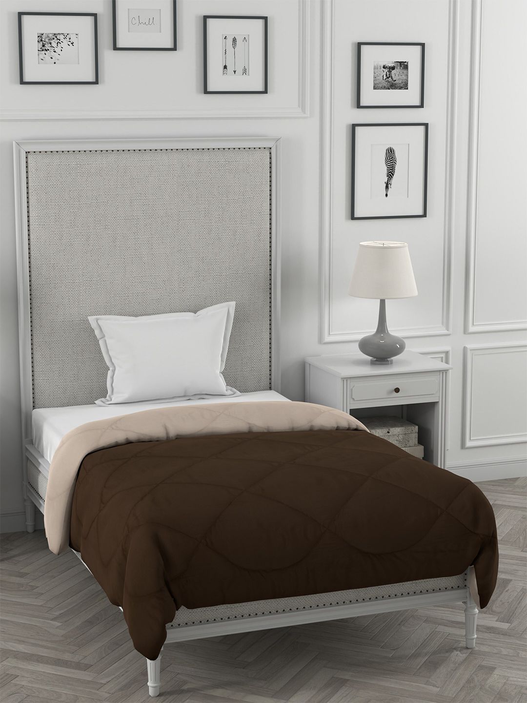 JAIPUR FABRIC Brown & Off white Microfiber Heavy Winter 250 GSM Single Bed Comforter Price in India