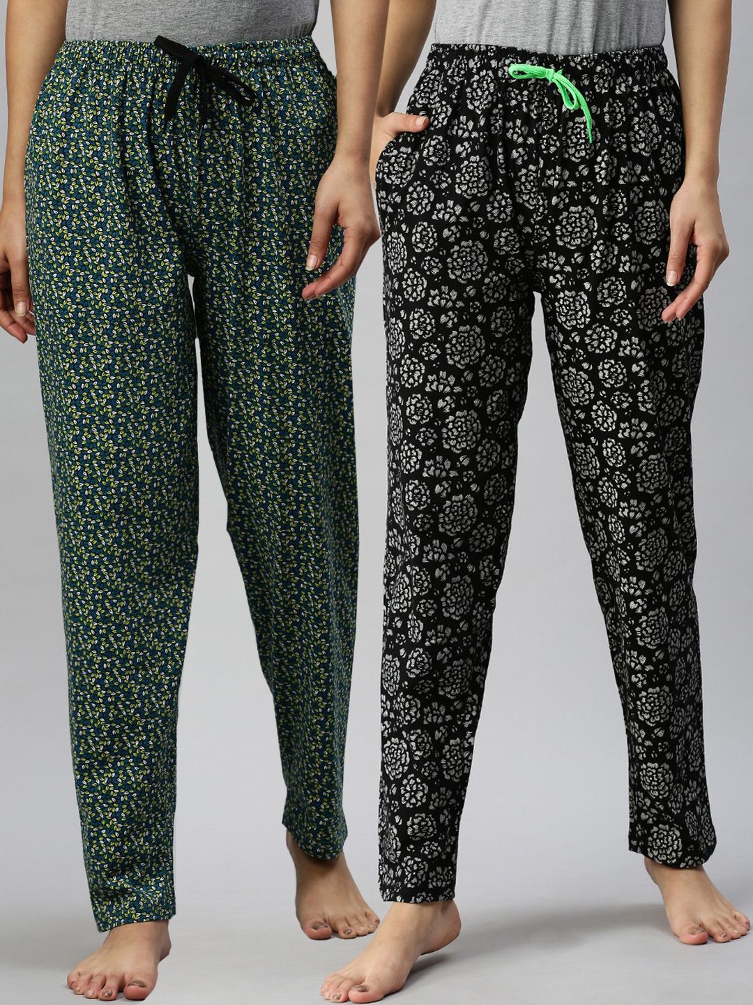 Kryptic Women Pack Of 2 Printed Pure Cotton Lounge Pants Price in India