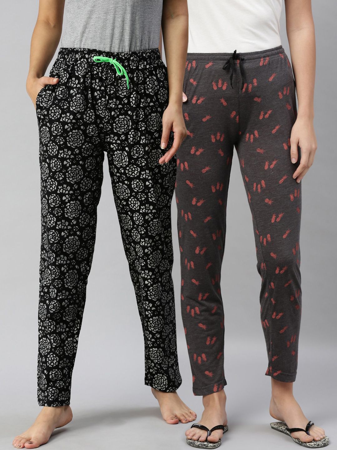 Kryptic Women Pack Of 2 Printed Pure Cotton Lounge Pants Price in India