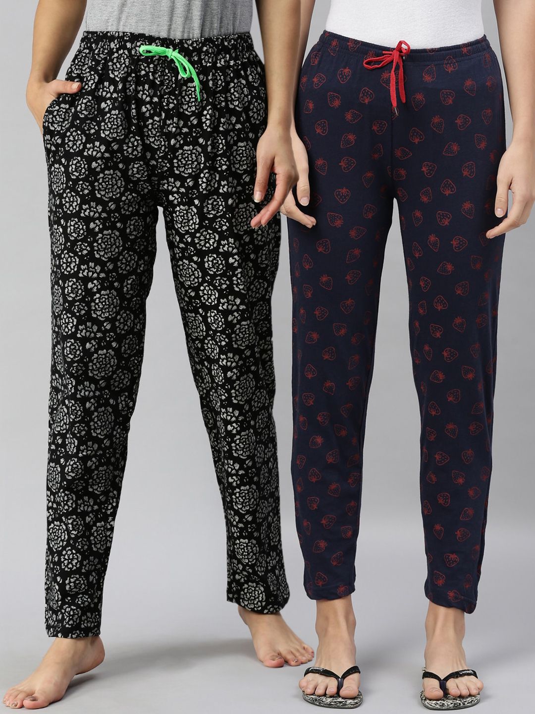 Kryptic Women Pack Of 2 Printed Pure Cotton Lounge Pants Price in India