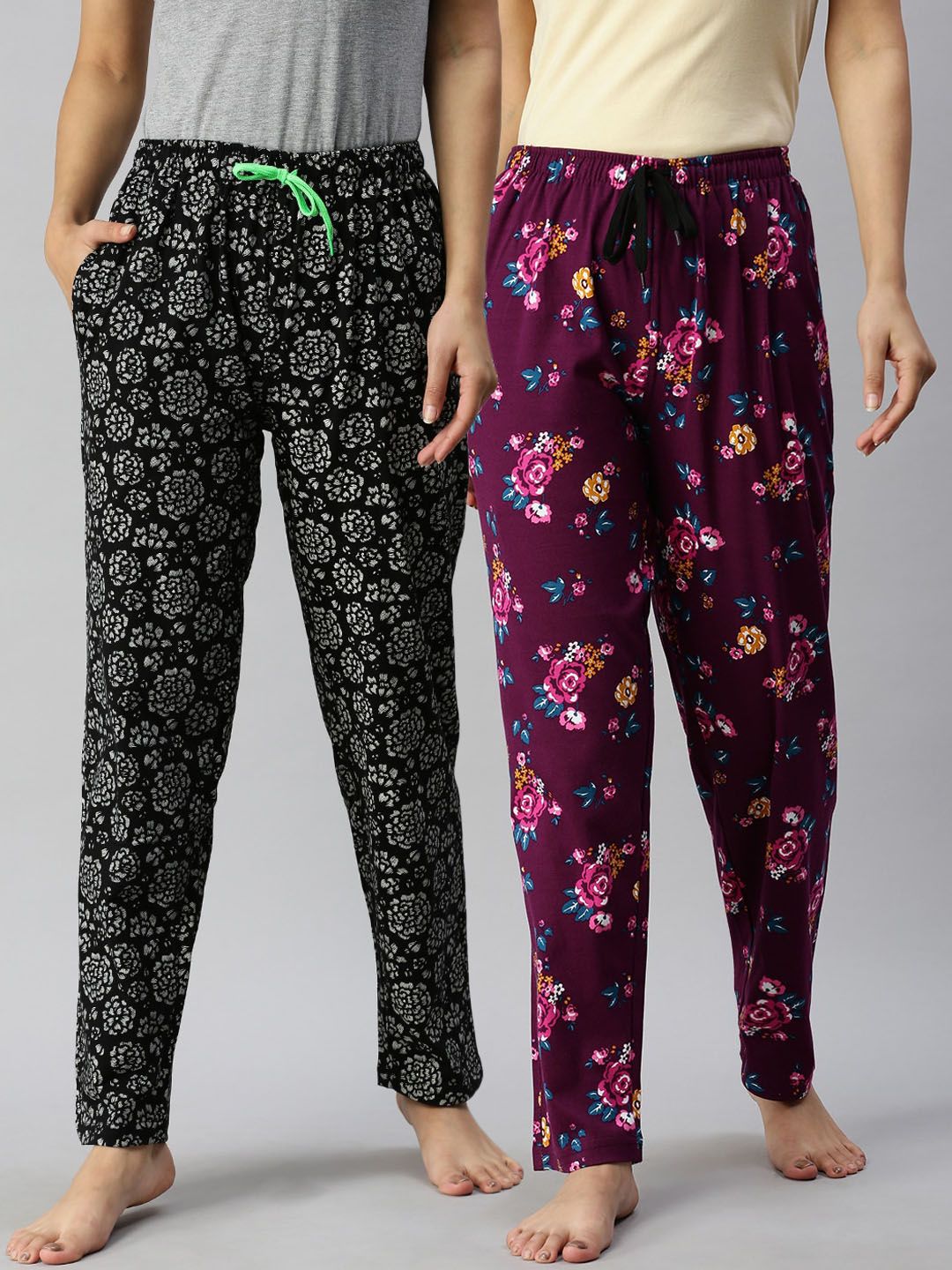 Kryptic Women Pack Of 2 Printed Pure Cotton Lounge Pants Price in India