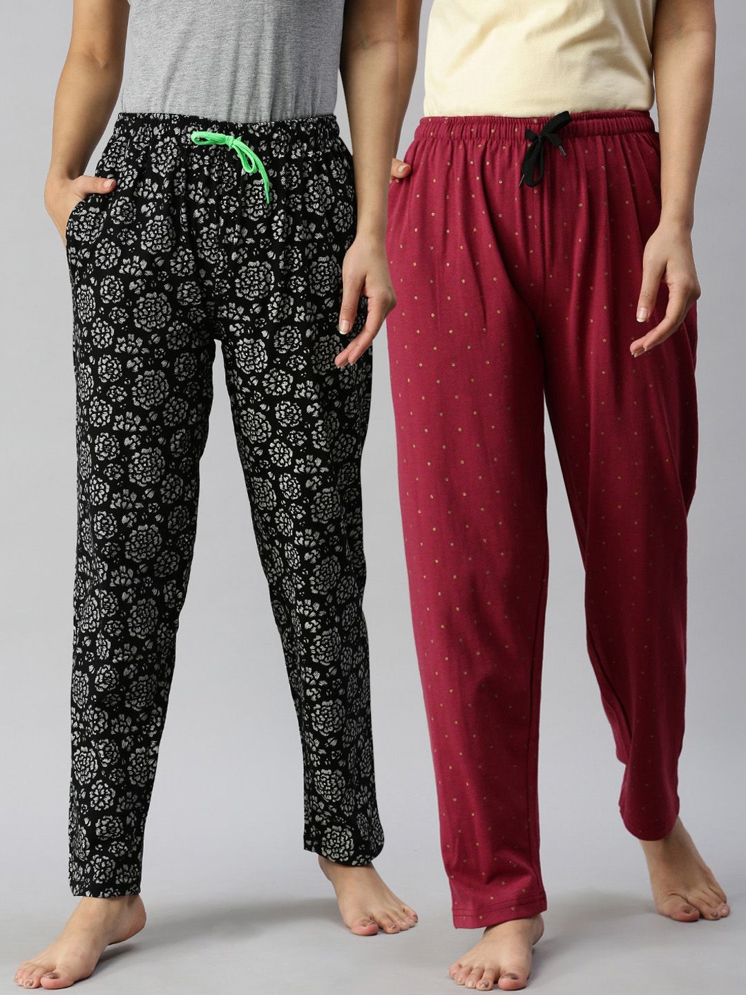 Kryptic Women Pack Of 2 Printed Pure Cotton Lounge Pants Price in India