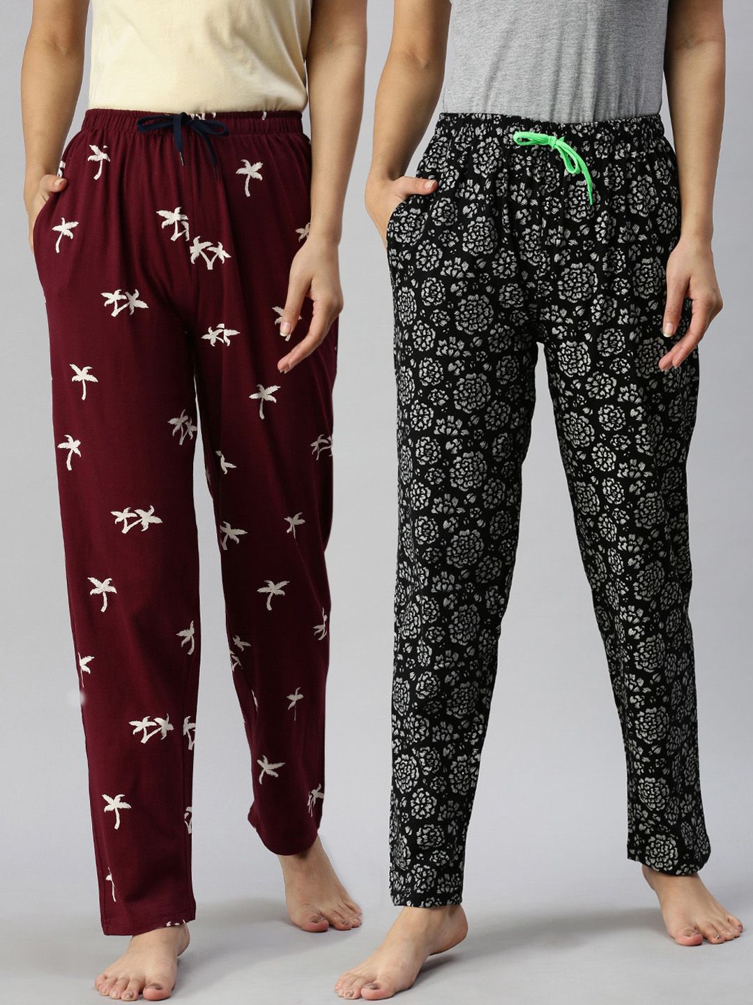 Kryptic Women Pack Of 2 Printed Pure Cotton Lounge Pants Price in India