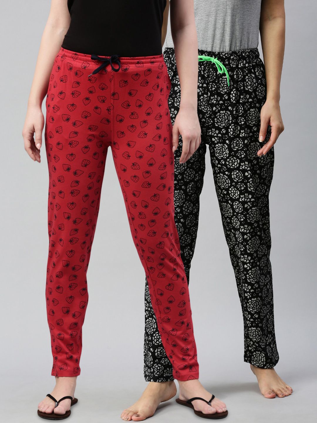 Kryptic Women Pack Of 2 Printed Pure Cotton Lounge Pants Price in India