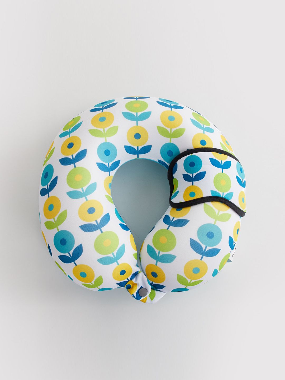 Home Centre White & Turquoise Blue Memory Foam Neck Pillow with Eye Mask Price in India