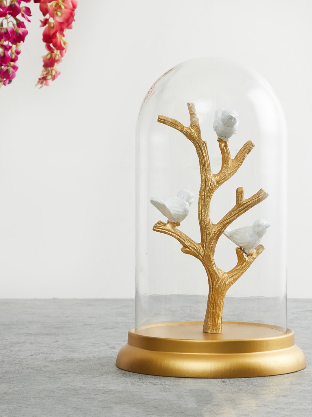 Home Centre Gold-Toned & Transparent Metal Bird Cloche Table Accent Showpiece Price in India