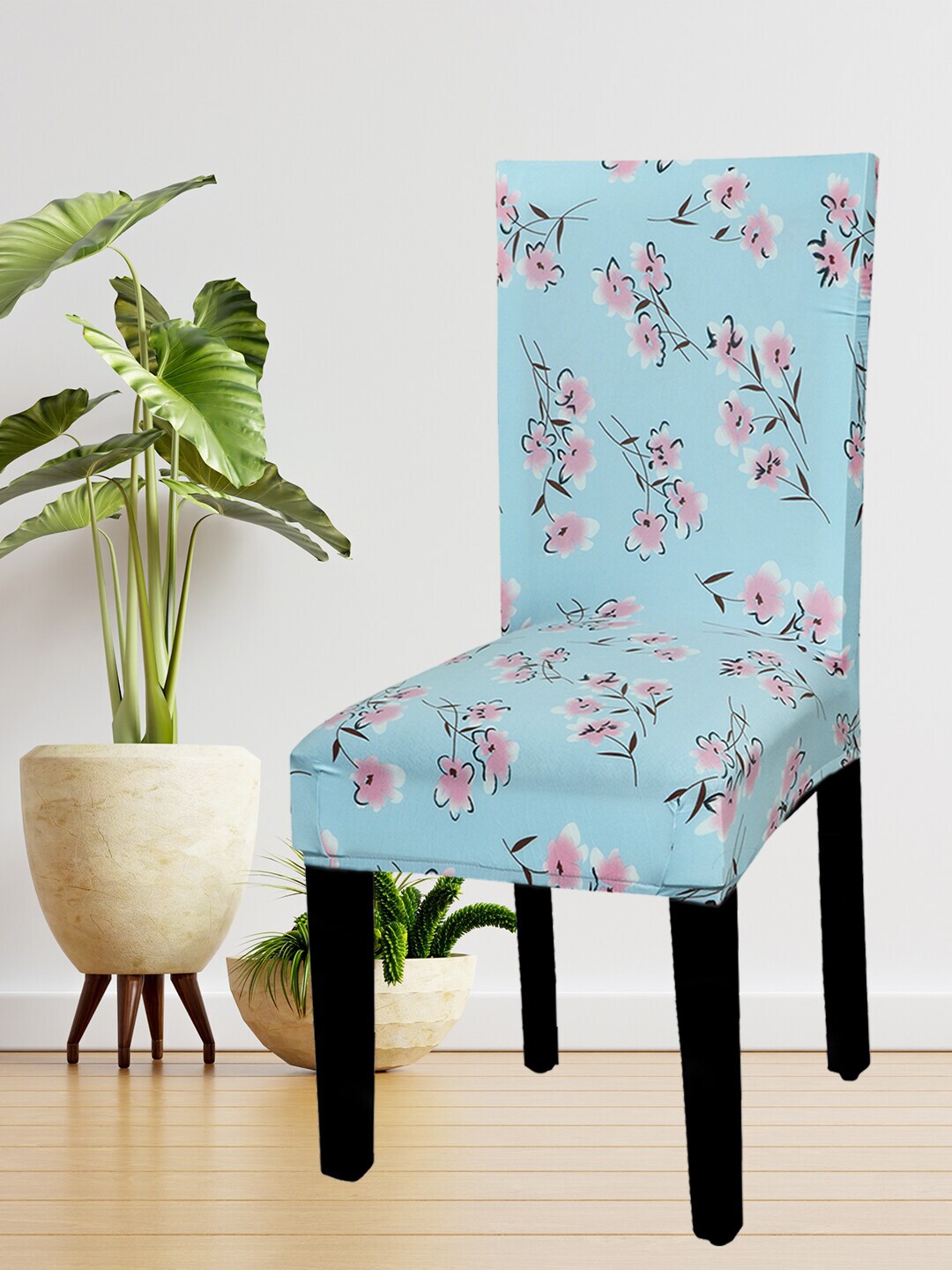 HOUSE OF QUIRK Blue & Pink Floral Printed Non-Slip Removable Chair Cover Price in India