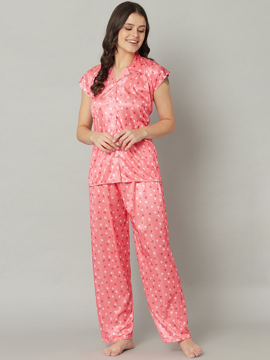 TRUNDZ Women Pink & Red Printed Night suit Price in India