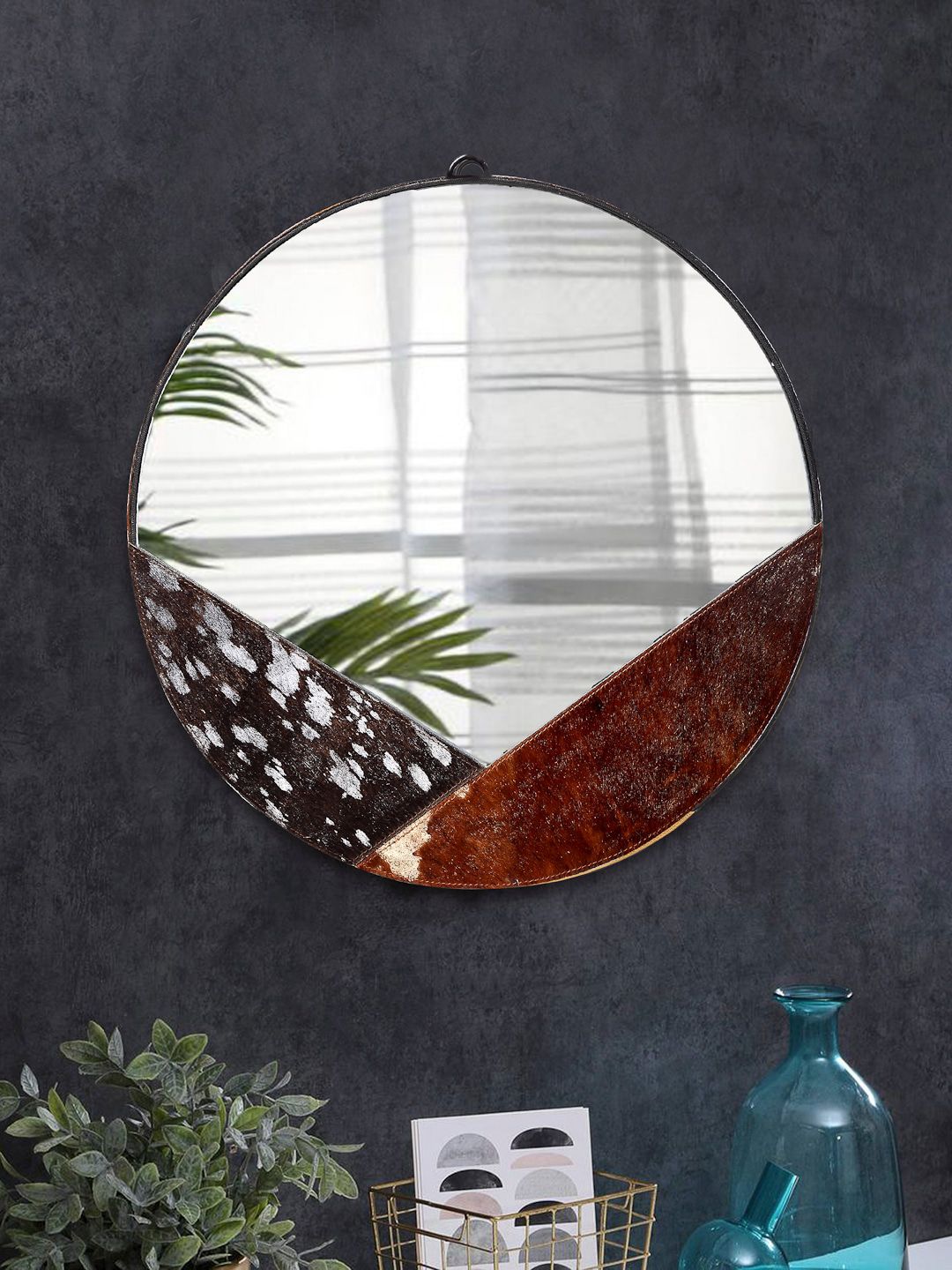 IMUR Brown Circular Wall Glass Mirror Price in India