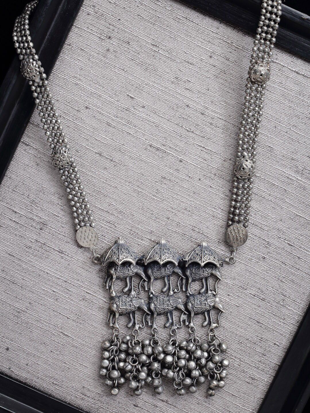 PANASH Silver-Toned German Silver Oxidised Tribal Necklace Price in India