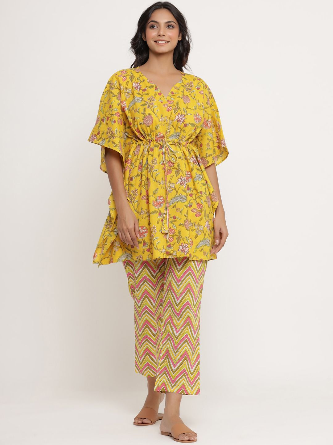 JISORA Women Yellow & Brown Printed Night suit Price in India