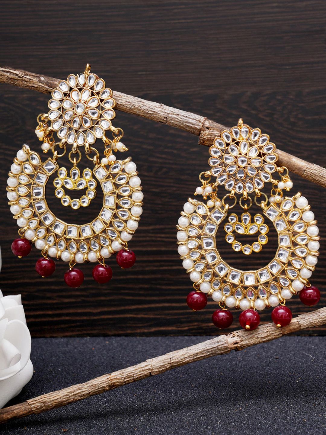 KARATCART Red Classic Gold Plated Chandbalis Earrings Price in India