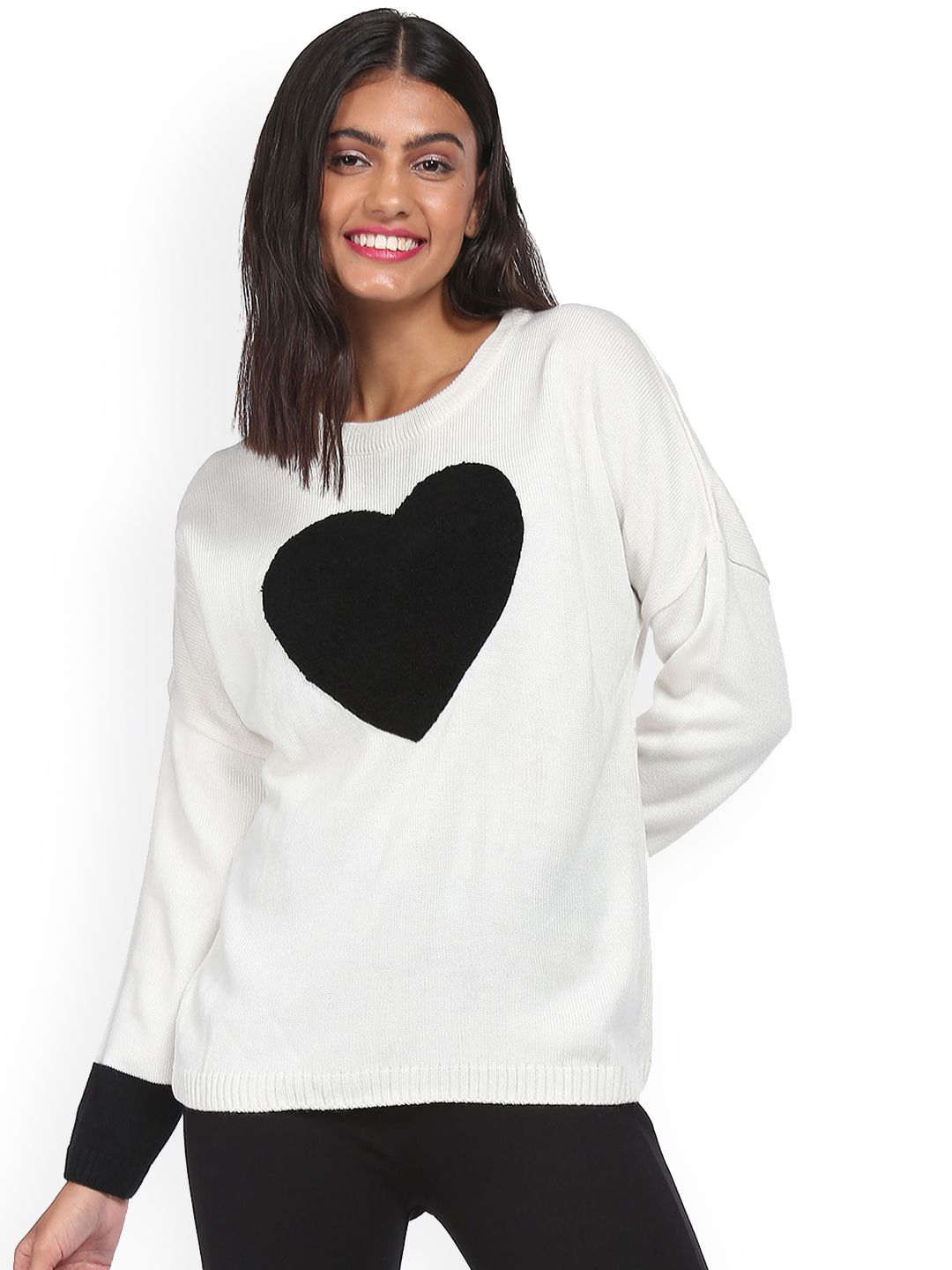 Sugr Women Black & White Colour Blocked Sweater Price in India